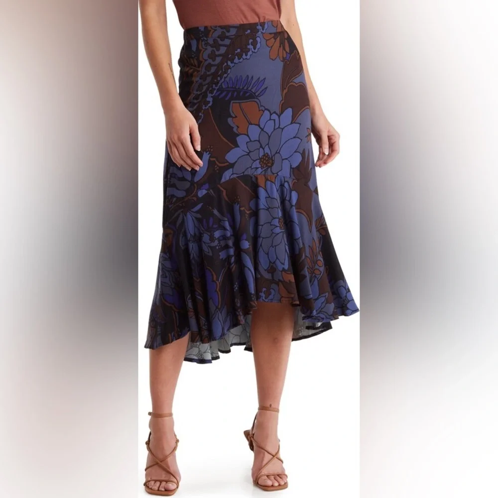 NWT T Tahari Floral High/Low Flounce Skirt Size M/M - Picture 1 of 5